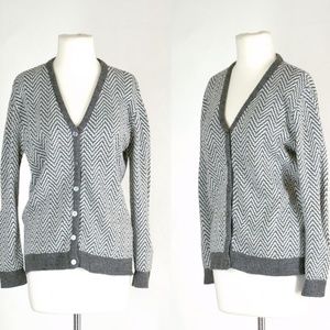 70s Gray Stripe Cardigan Sweater Vintage Chevron S